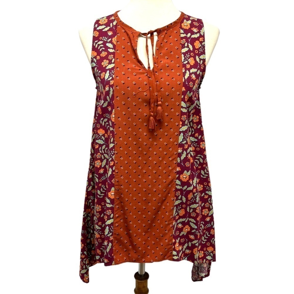 Matilda Jane Teach Me Rust Floral Mixed Print Asymmetrical Tank Top Womens Small - Picture 11 of 11